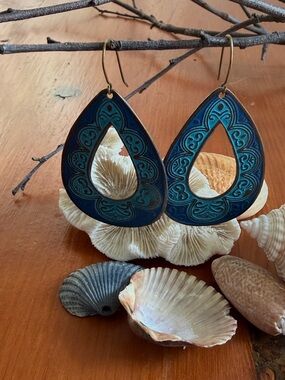 Brass and blue earrings